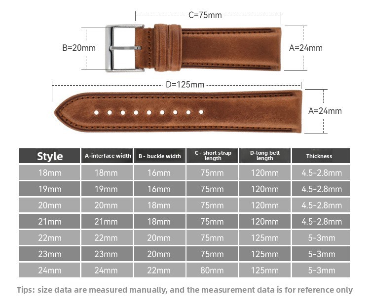 Men’s Pin Buckle Watch Strap Plain Oily Waxed Genuine Leather Wrist Band 18-24mm