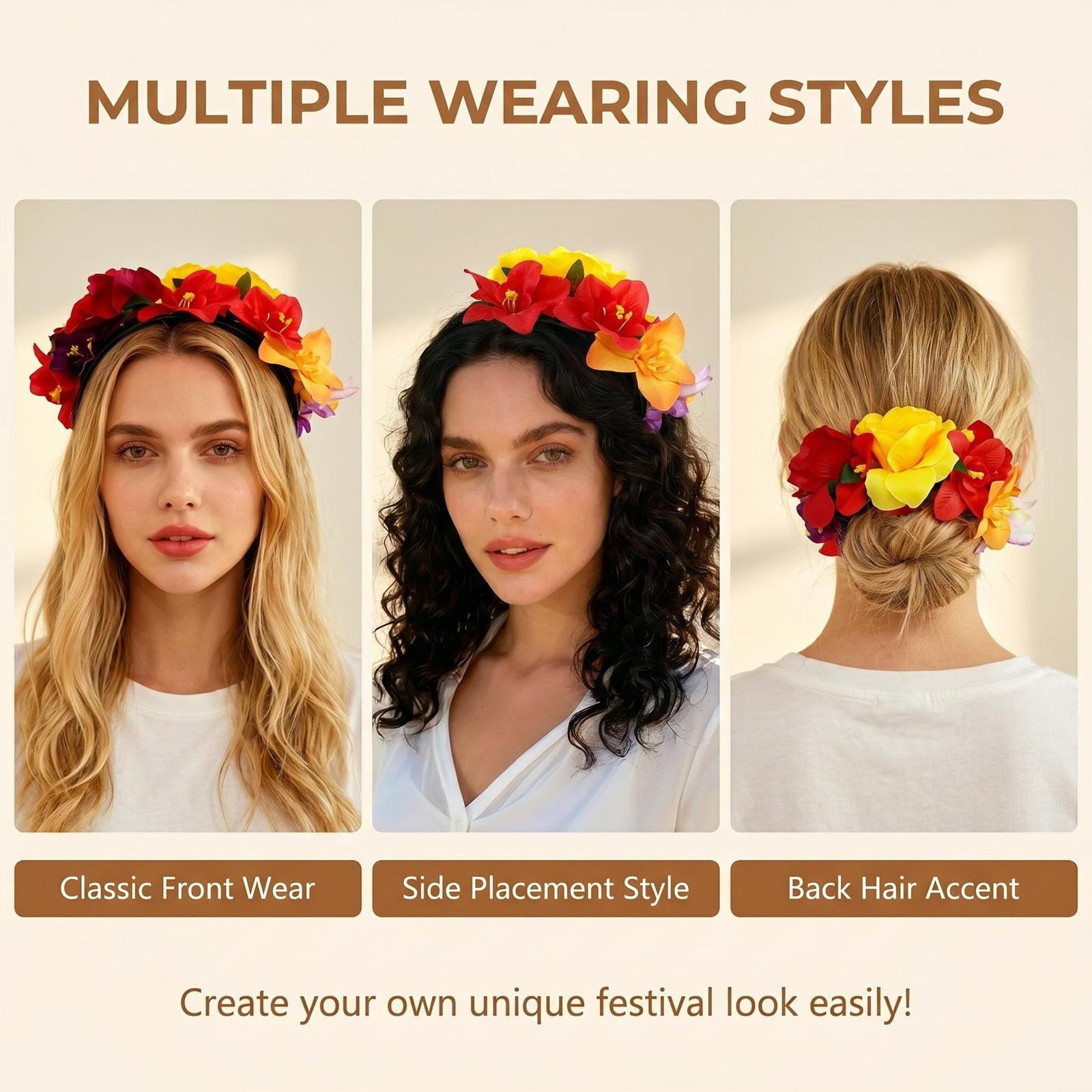 QUUPY Mexican Flower Crown Headband Halloween 13cm x 12cm, As Picture Shown