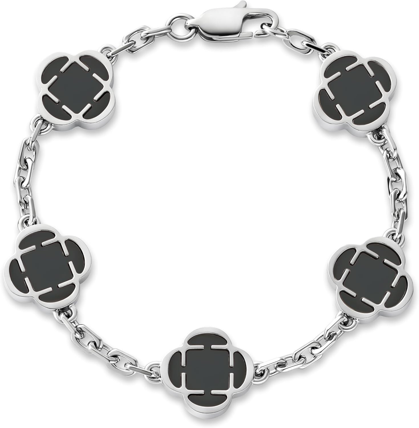 – Black Onyx Clover Stone Gold Bracelet – Durable 18K Gold & 316L Stainless Stee