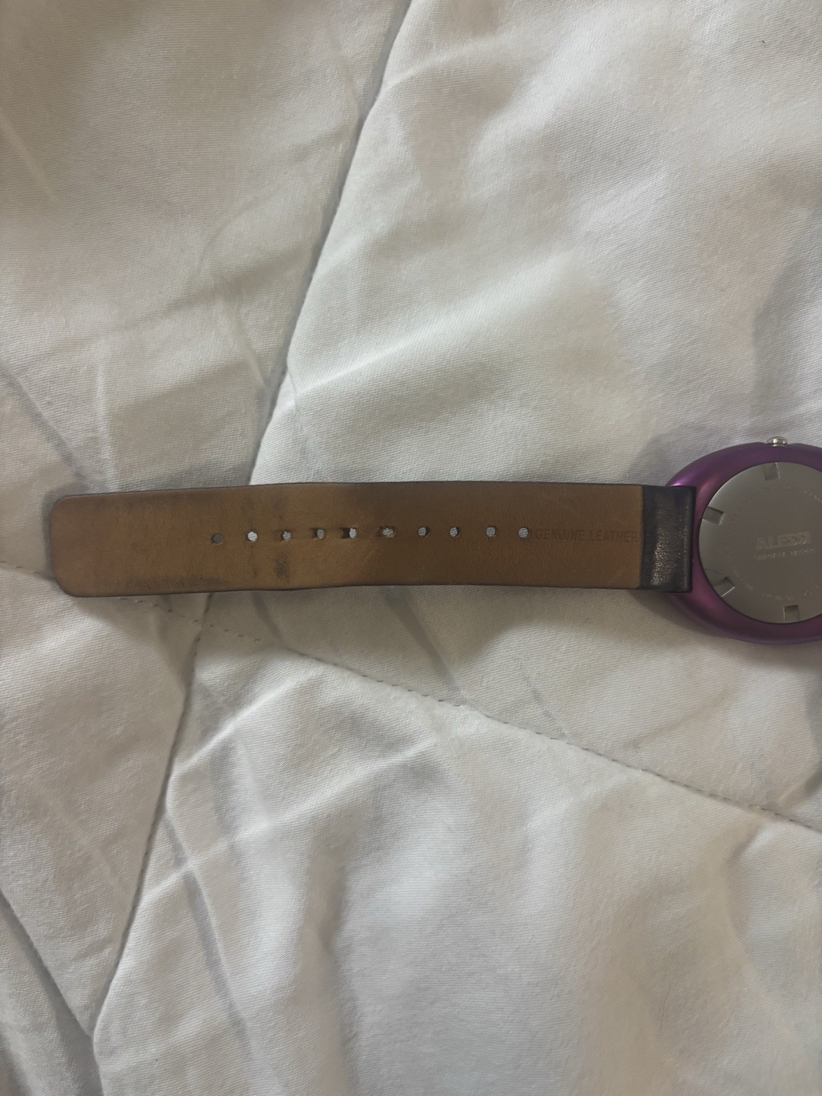 Alessi Women’s Quartz Analog Wristwatch Purple Round Case Dial Blue Leather