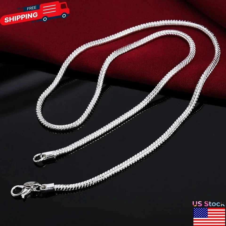 925 Sterling Silver Snake Chain Necklace 1mm 2mm 3mm Dainty Chain 40-75cm