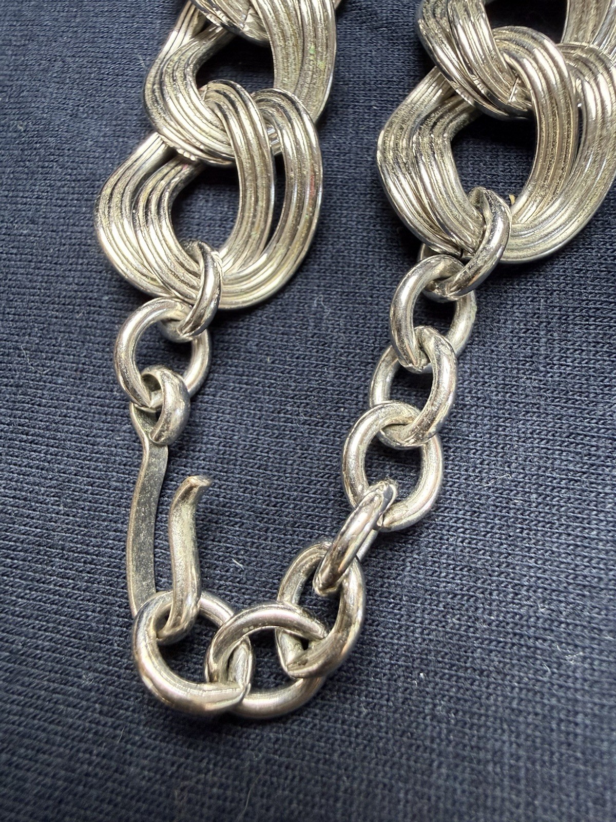 Monet Vintage Chunky Double Curb Link Necklace Silver Tone Thick HEAVY 18”