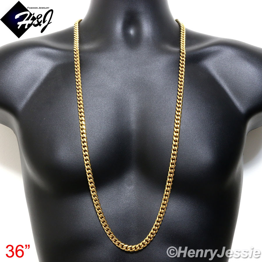 18-40″MEN Stainless Steel 7/10/12/14mm Gold Plated Miami Cuban Curb Necklace*154