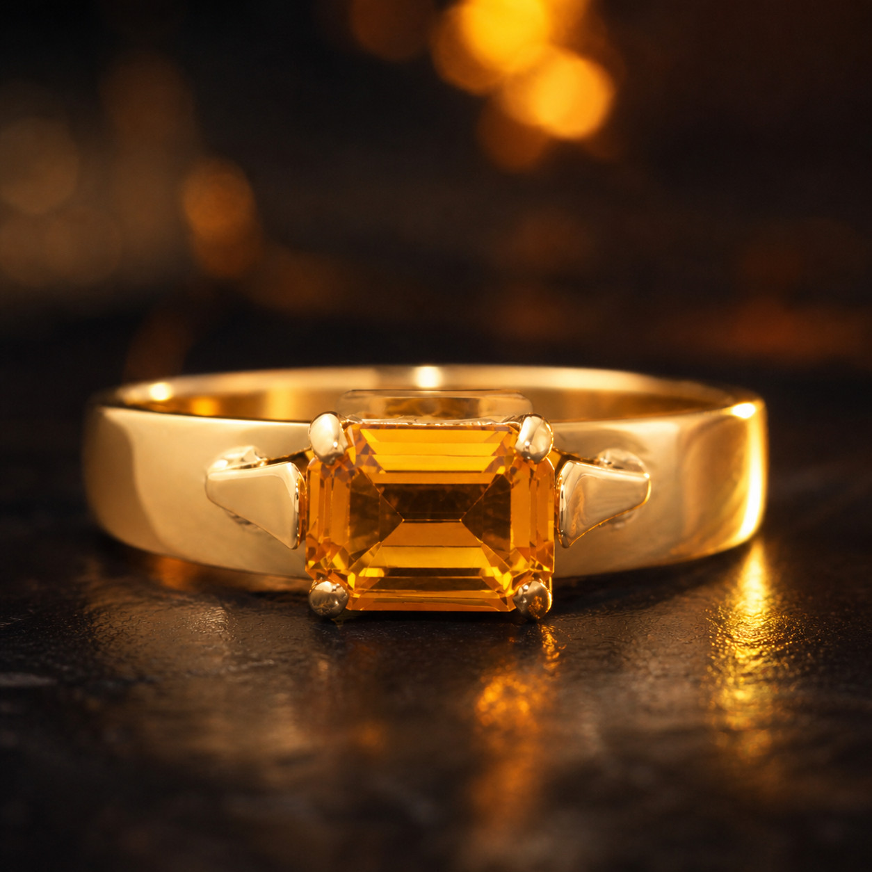 9Carat Yellow Gold Citrine Solitaire Ring (Size N) 7×5.5mm Head