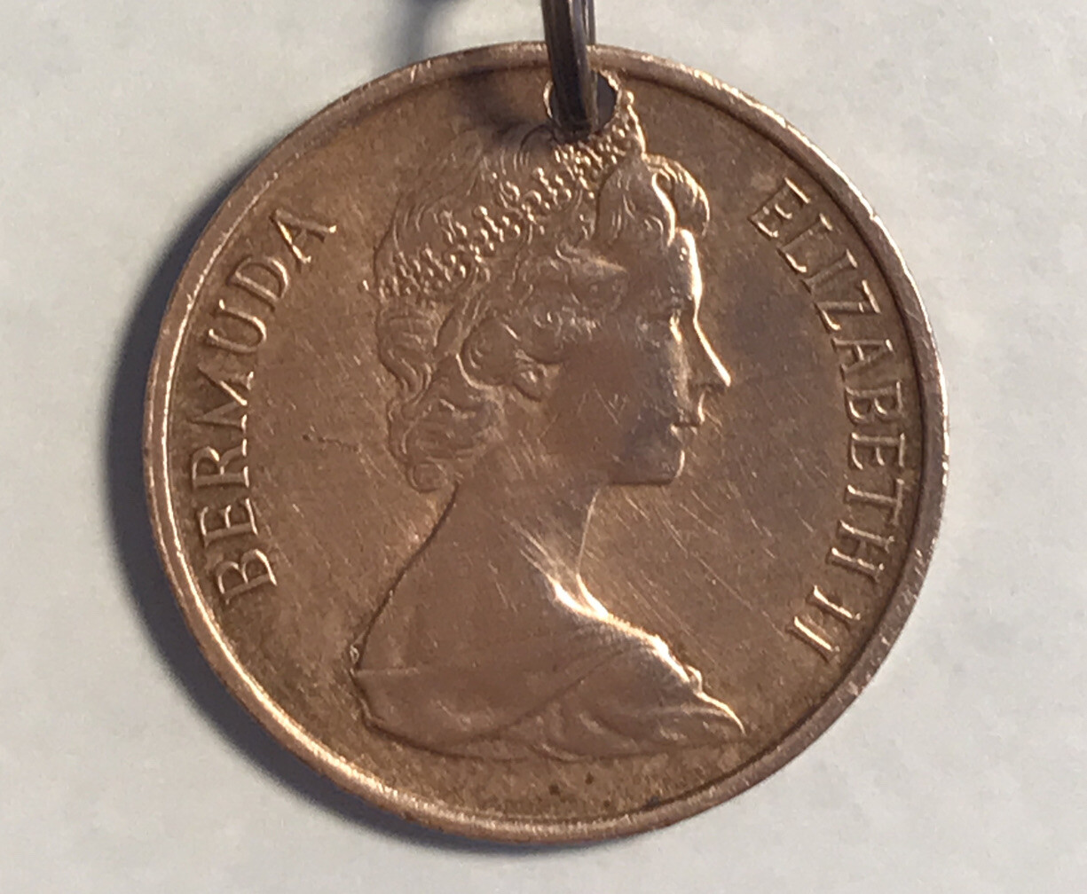 1970 United Kingdom 1 Penny COIN PENDANT British Territory Bermuda UK. 24″ Chain