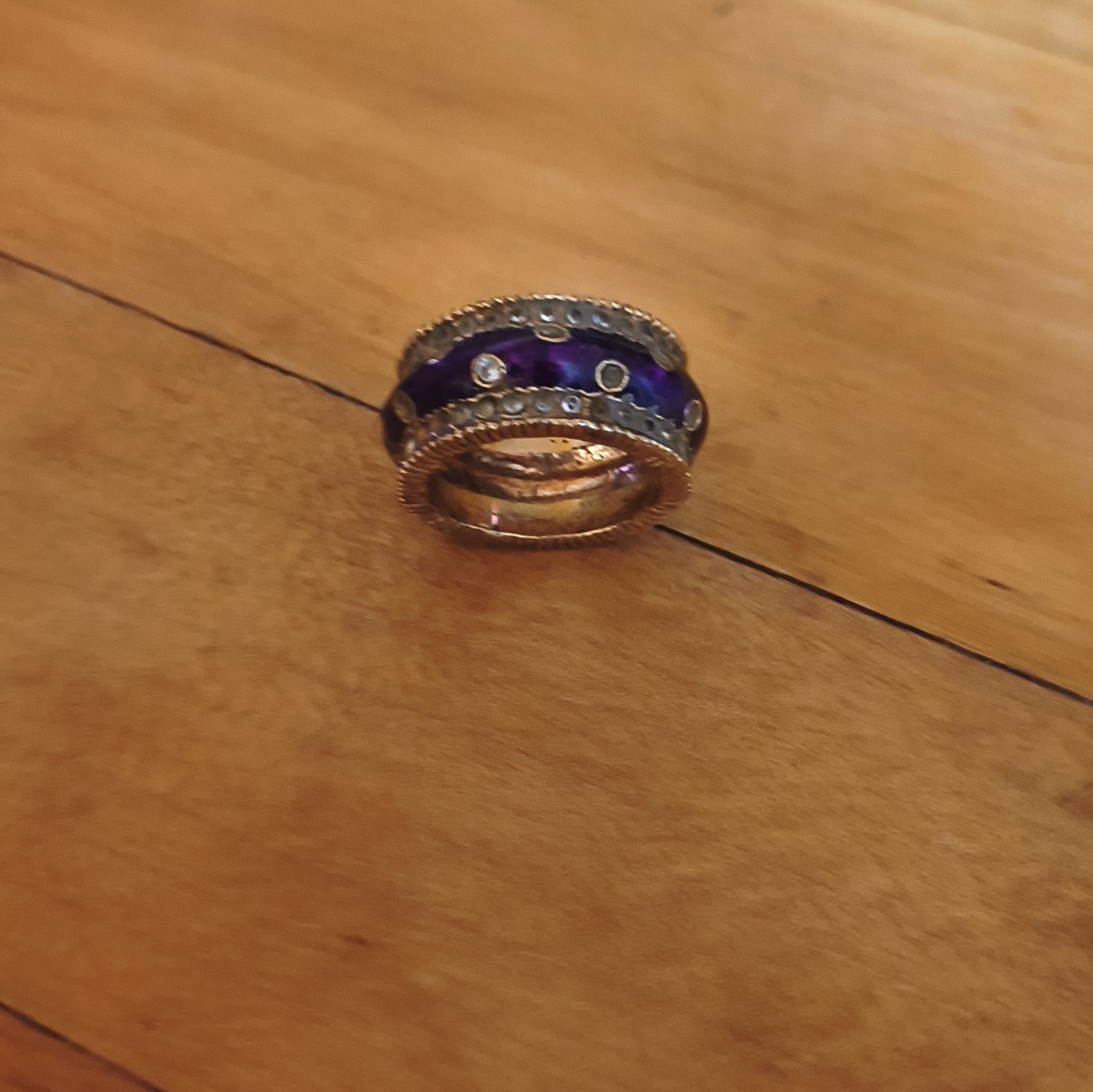 Silver Plated Pavé Band Ring Size 7 Purple Round Crystal w/ Clear Accents