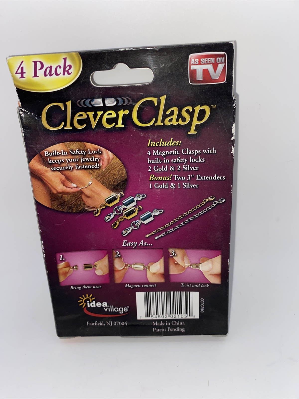 CLEVER CLASP Magnetic Jewelry Hooks Safety Lock 4 Pack 2 Extenders NIB