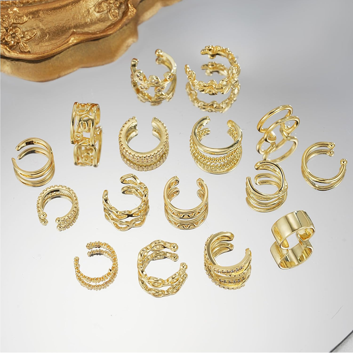 16Pcs Ear Cuffs for Women Non Piercing 14K Golded Silver Ear Cuffs Earrings Non