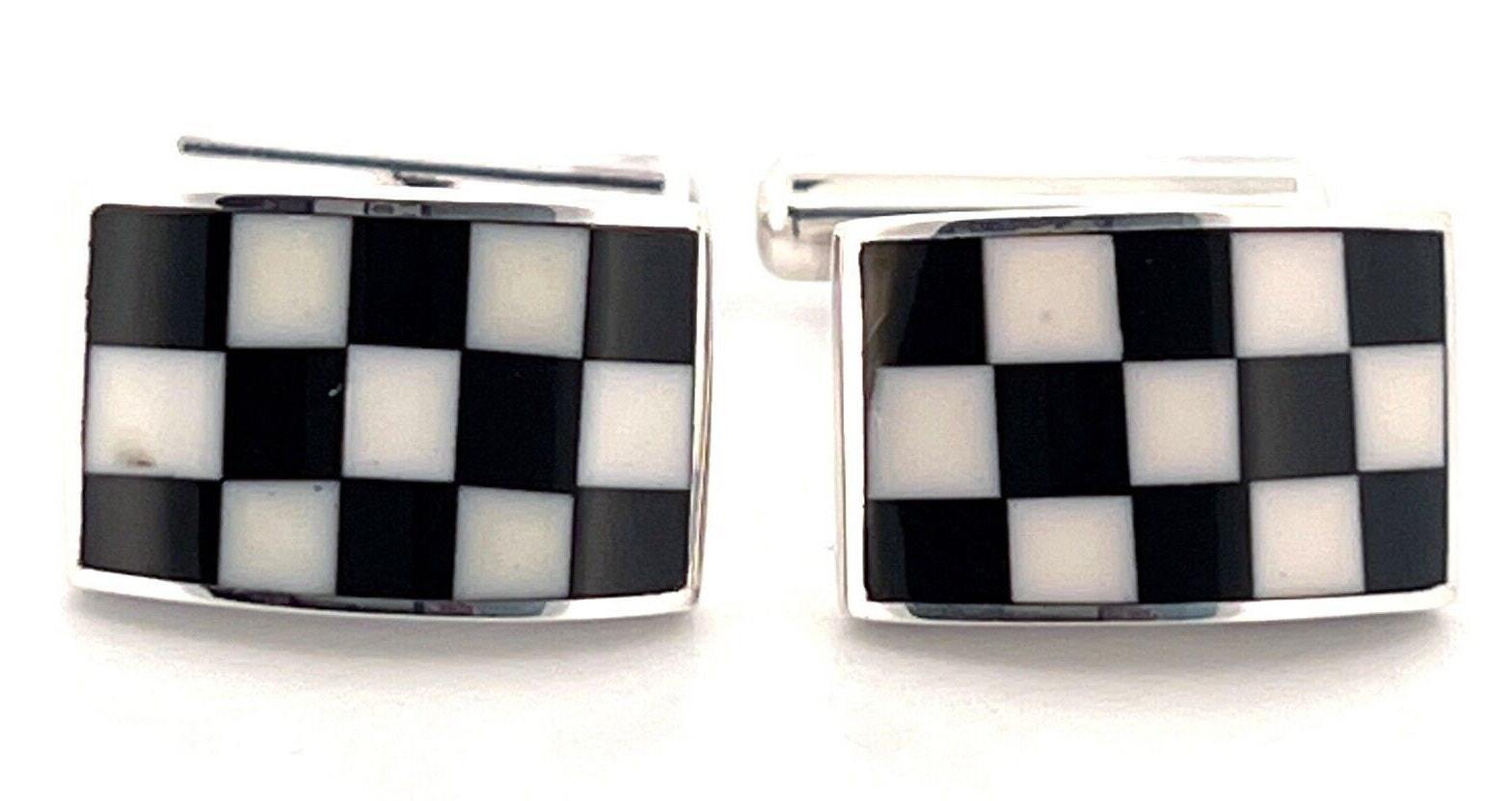 Rectangular Checkered Cufflinks Sterling Silver 925 Hallmarked By