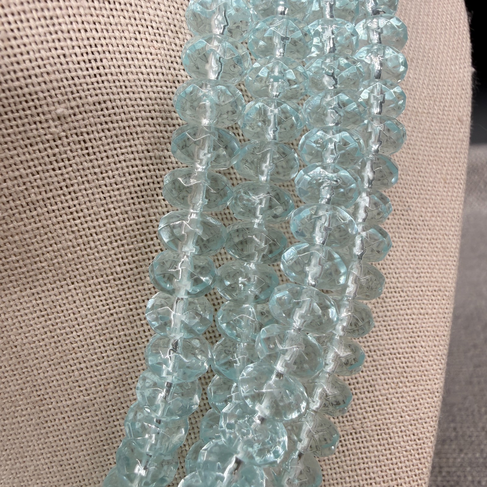 Acrylic Necklace Multi Strand Frosted Clear Blue Beads Looped 17 Inches