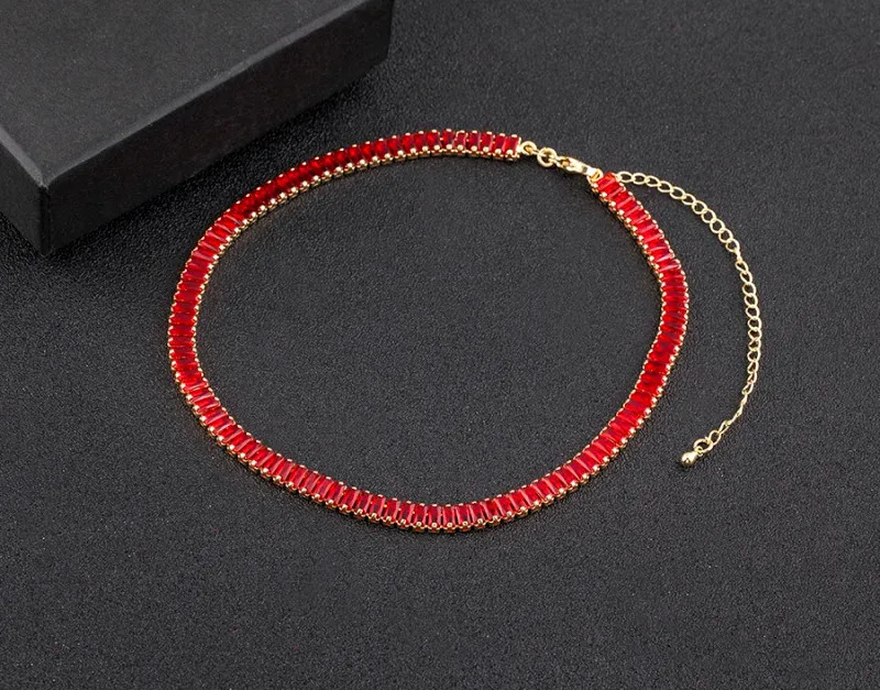 Classic Colorful Tennis Necklace Men and Women Rectangular Full Zircon.