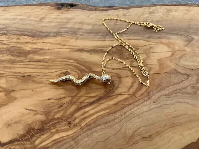 1.20 Ct Simulated Round Cut Diamond Women’s Snake Pendant 14K Yellow Gold Plated