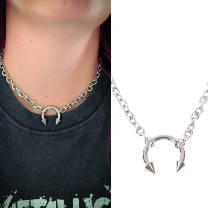 Retro Hip-hop Style Titanium Steel Necklace Party Punk Rivet Pendant Unise