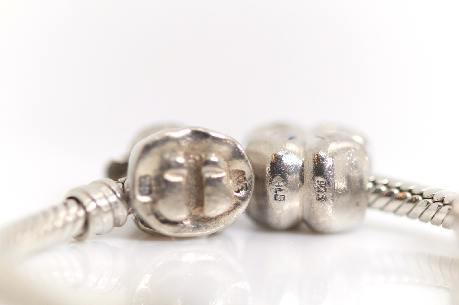 Pandora Sterling Silver Bracelet 925 + 6 Charms Shamrock Chick Fish Heart Frog