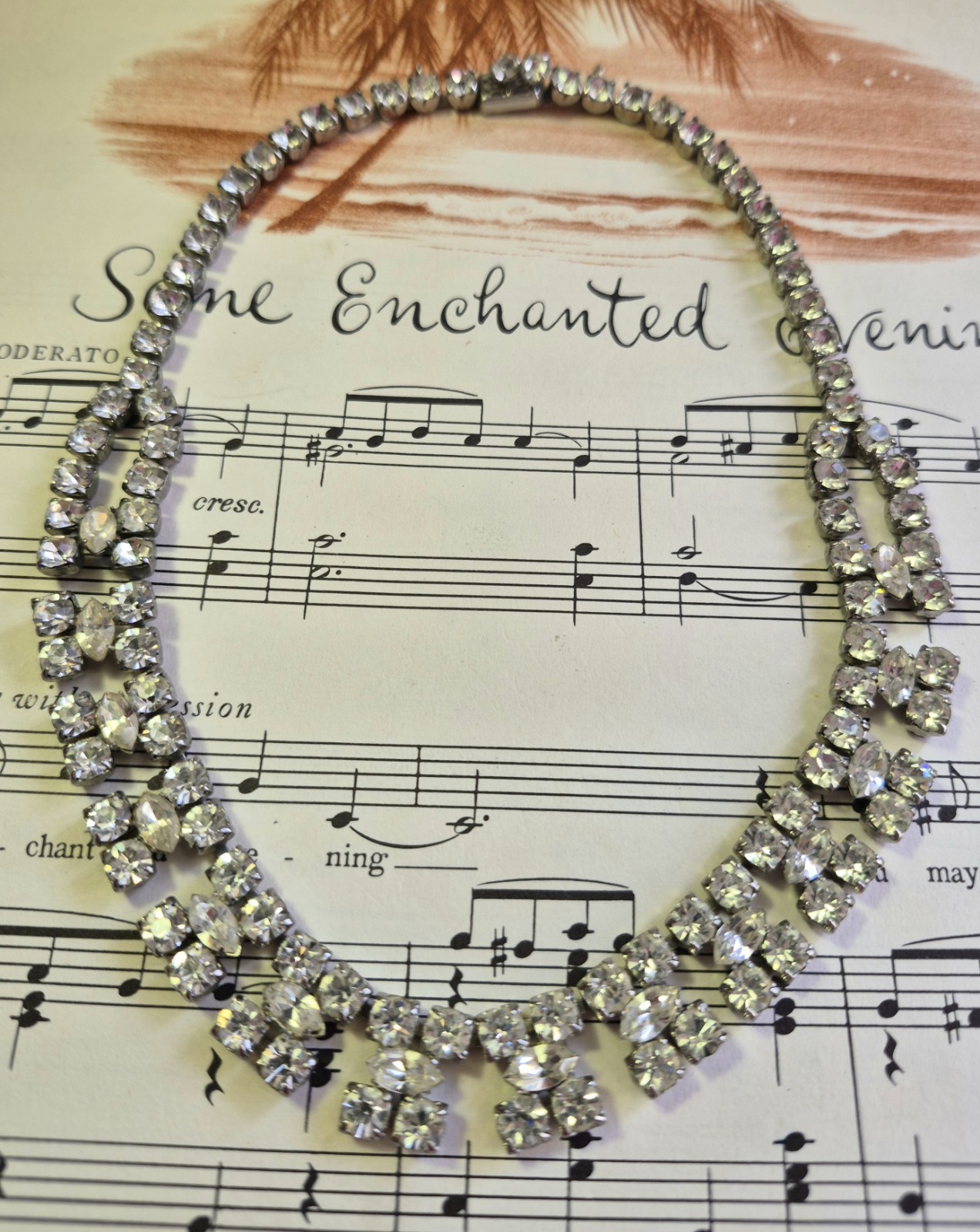 Vintage Rhinestone Choker Necklace Glass Prong Set Foiled Back Bridal Statement