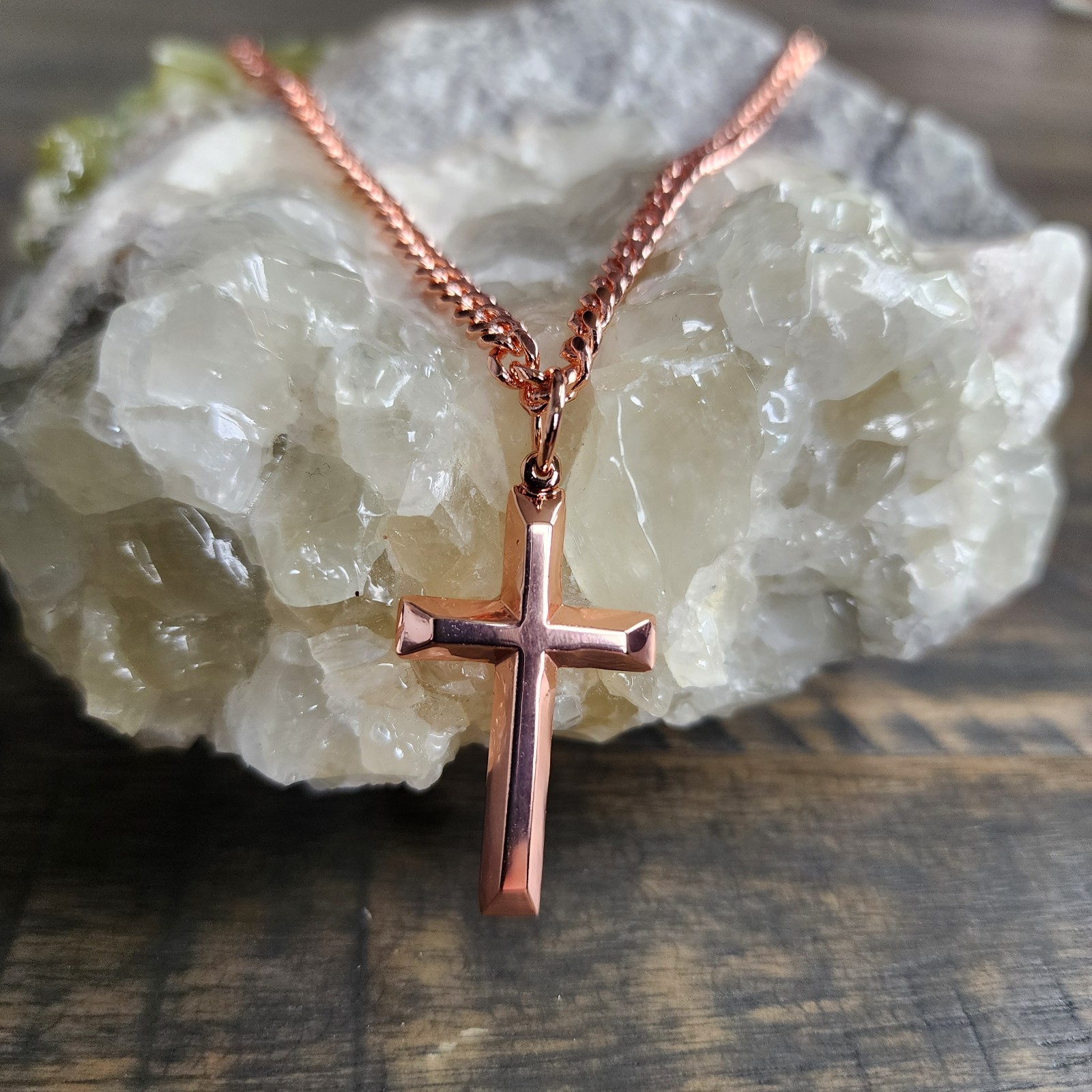 Solid Copper Cross Necklace 4mm Chain 20″ Handmade Heavy Christian Pendant