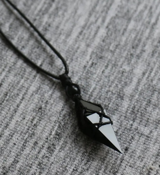 Real Black Obsidian Amulet Healing Strength Protection Pendant Unisex Necklace