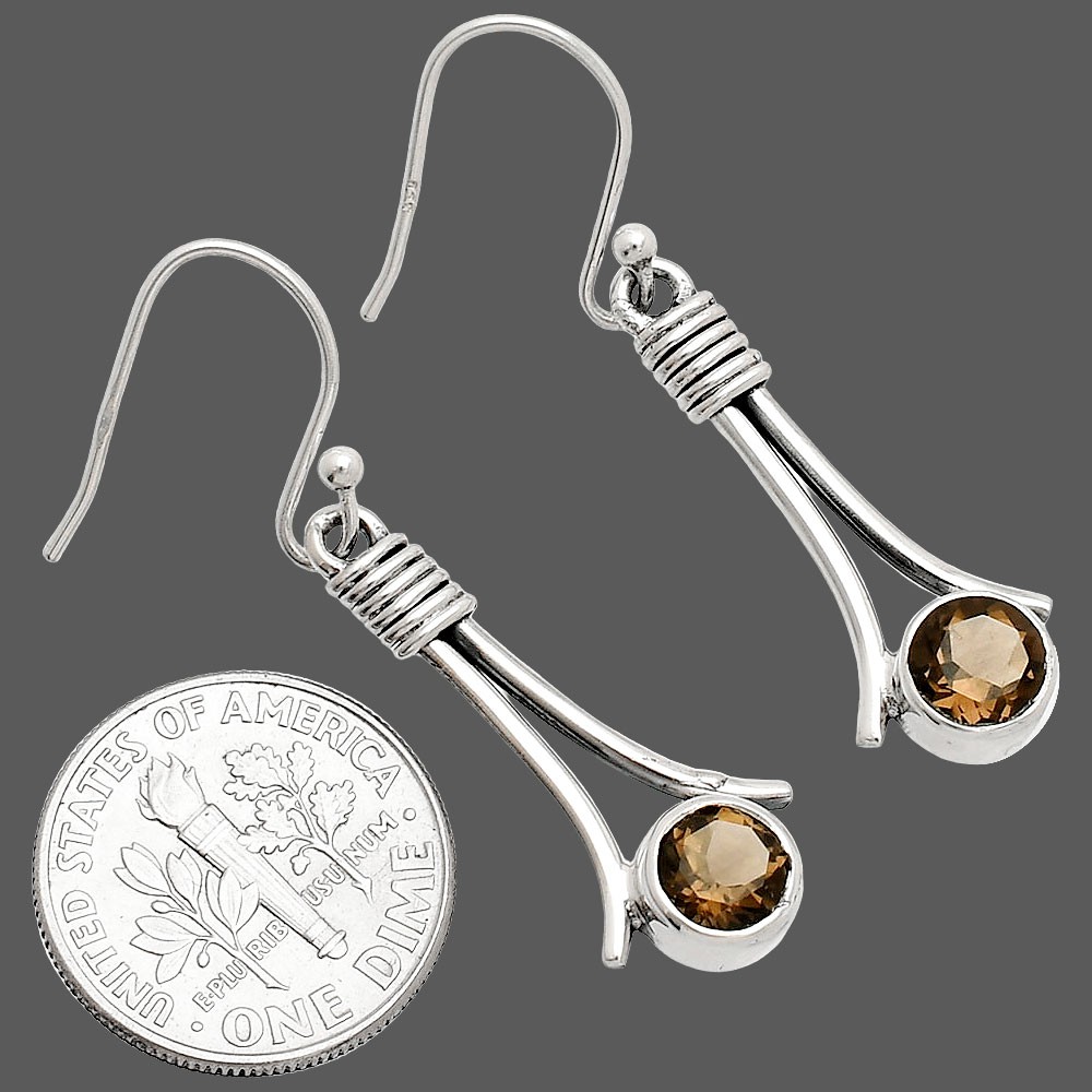 Natural Smoky Quartz – Brazil 925 Sterling Silver Earrings Jewelry E-1046