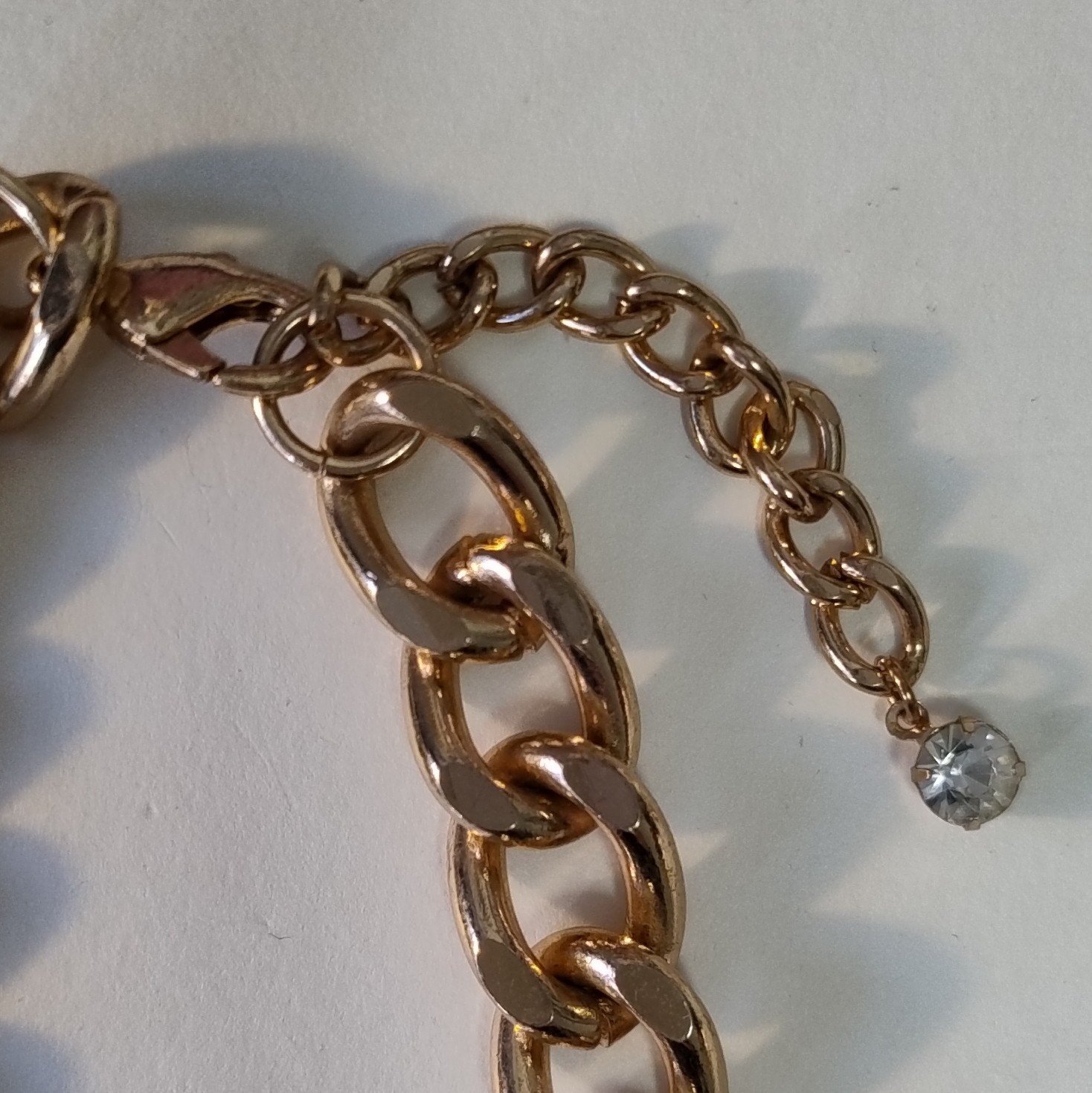 1960s Gold plated Curb Chain Pavé Rhinestone Bar Adjustable Lobster Clasp 9in