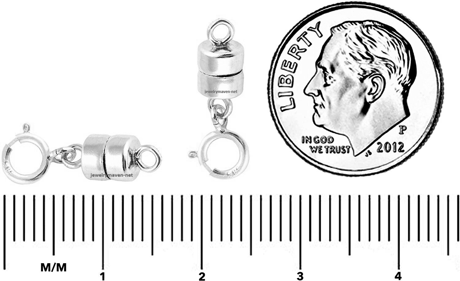 (3) 4.5mm 14k MAGNETIC CLASP SOLID WHITE Gold Necklace 1/2″ extender Spring Ring