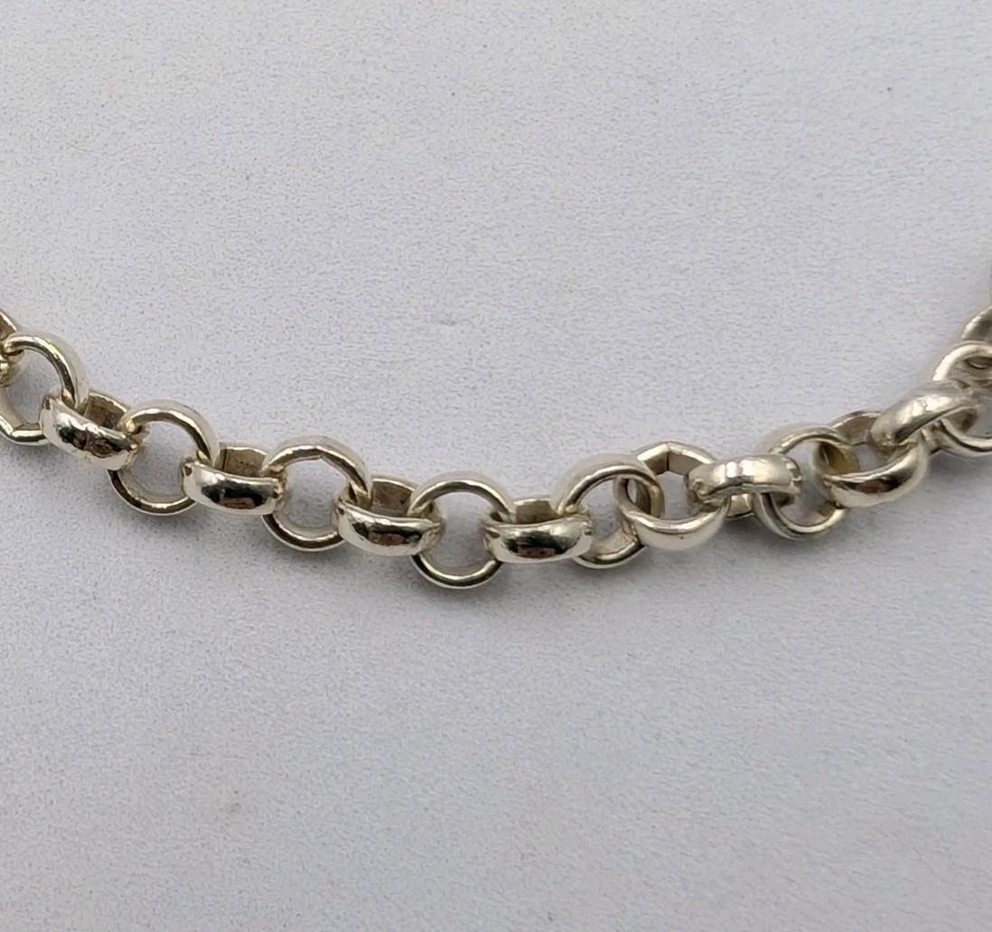 925 Sterling Silver Rolo Link Chain Unisex Bracelet 8″ 4.1mm 6.2g Belcher Charm