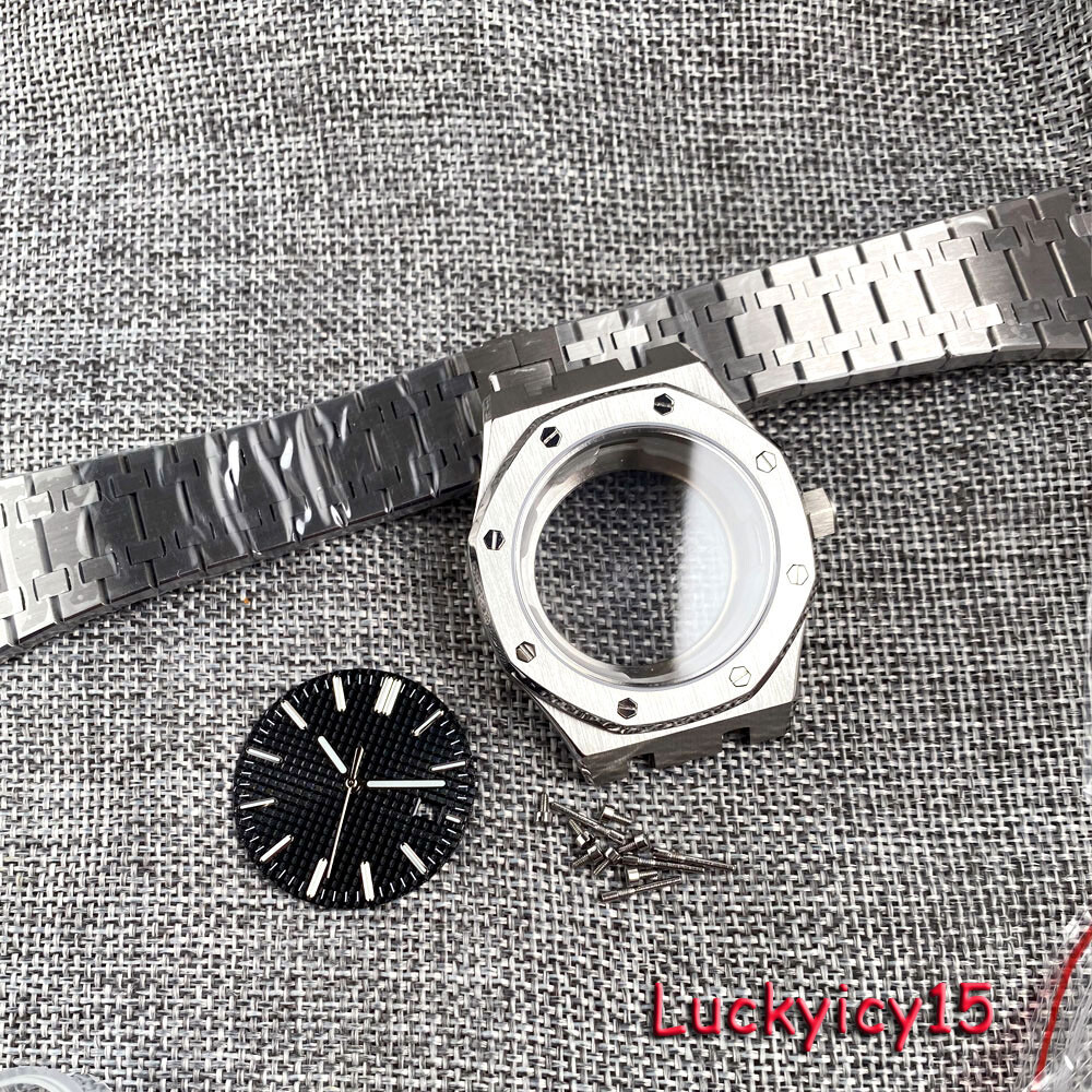42mm Watch Case Bracelet For NH35 NH36 Automatic Black PVD Octagon Watch Case