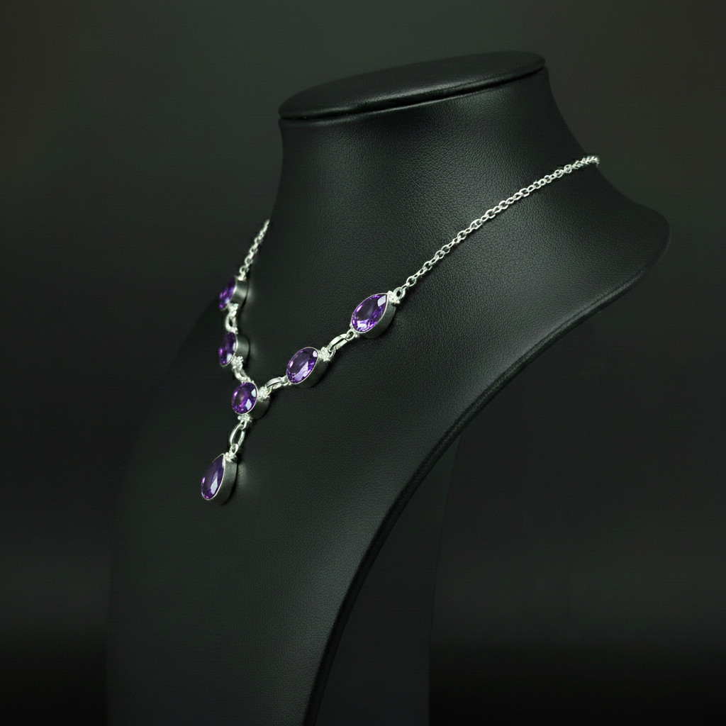 Amethyst Gemstone 925 Sterling Silver handmade Gift Necklace 18″