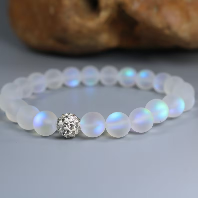Glowing Moonstone Beaded Bracelet Delicate Healing Balancing Stretch Bracelet