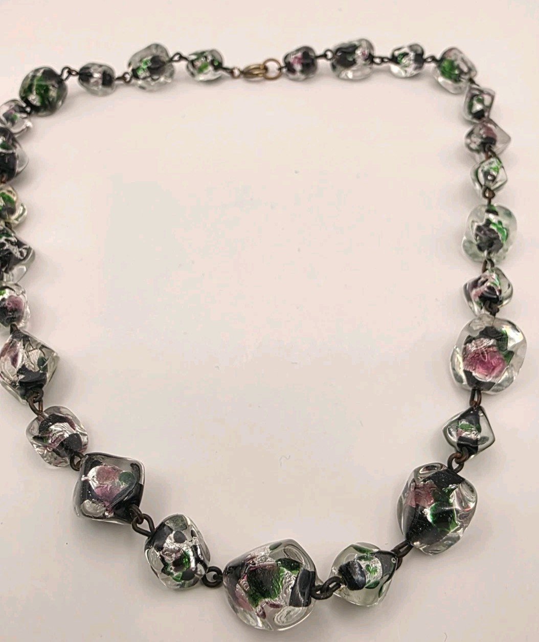 Vintage Peacock Foil Back Encrusted In Venetian Murano Glass Beaded Necklace