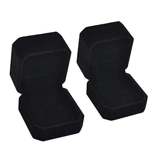 Set of 2 Unit Classic Velvet Couple Ring Box Black Box for Ring Or Earring