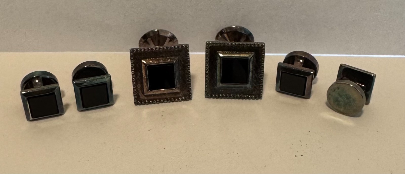 Nordstrom Black Onyx Silver Cuff Links & Studs in Original Box Ships FREE in USA