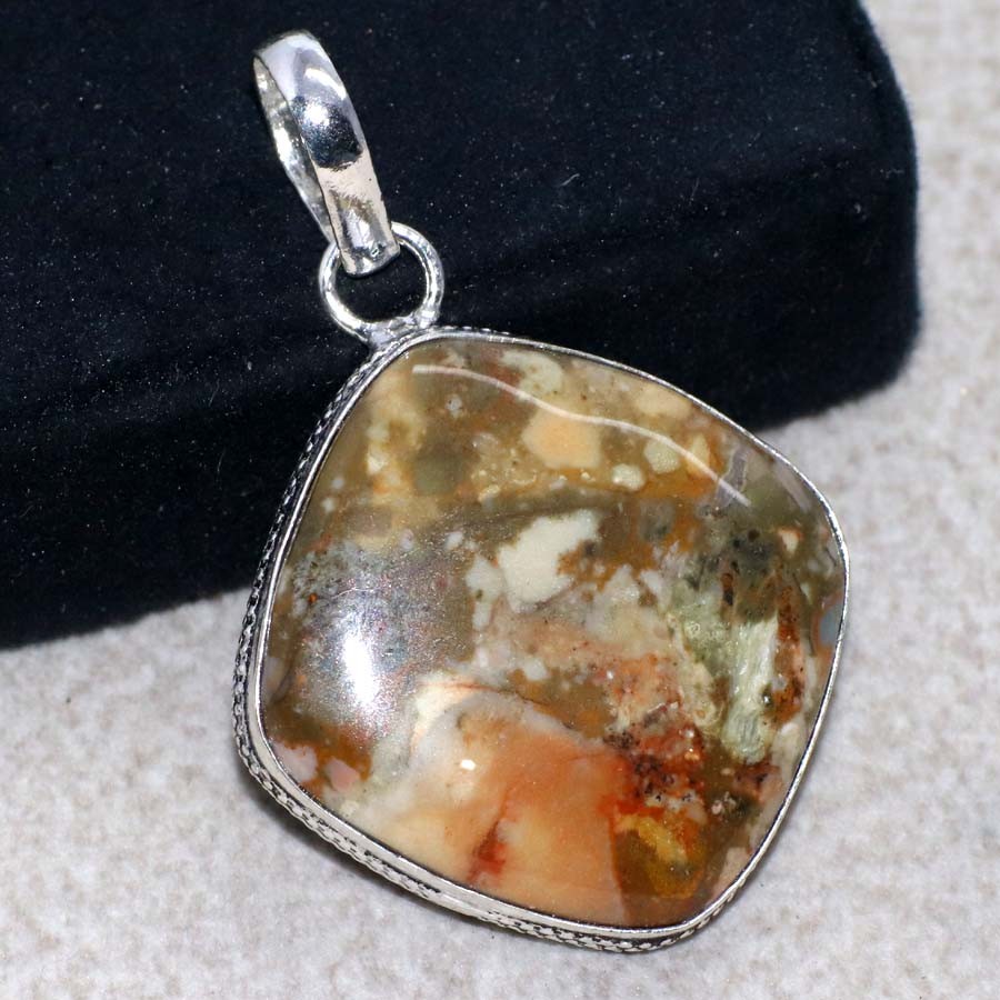 Picture Jasper 925 Silver Plated Pendant 1.8″ Festive Jewelry Fashion Sale JW