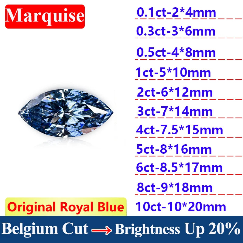 GRA VVS1 Royal Blue 0.1ct-5ct Multiple Shapes Loose Moissanite Wholesale Price