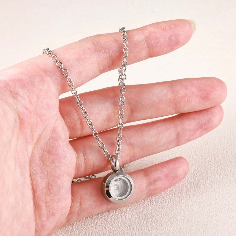 Round Stainless Steel Cremation Pendant Memorial Urn Necklace Jewelry