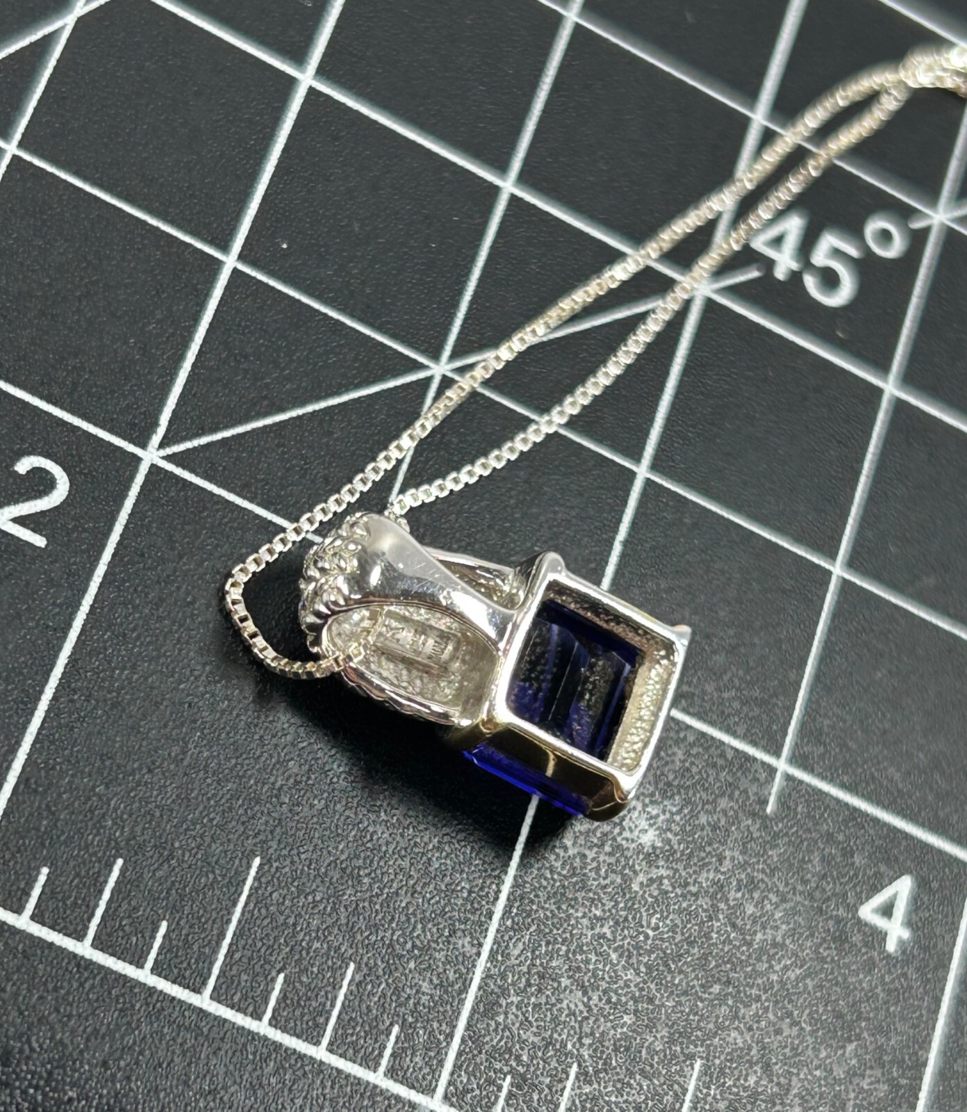 925 Sterling Silver Gold Tone Necklace Faceted Cobalt Blue Glass Pendant ITALY