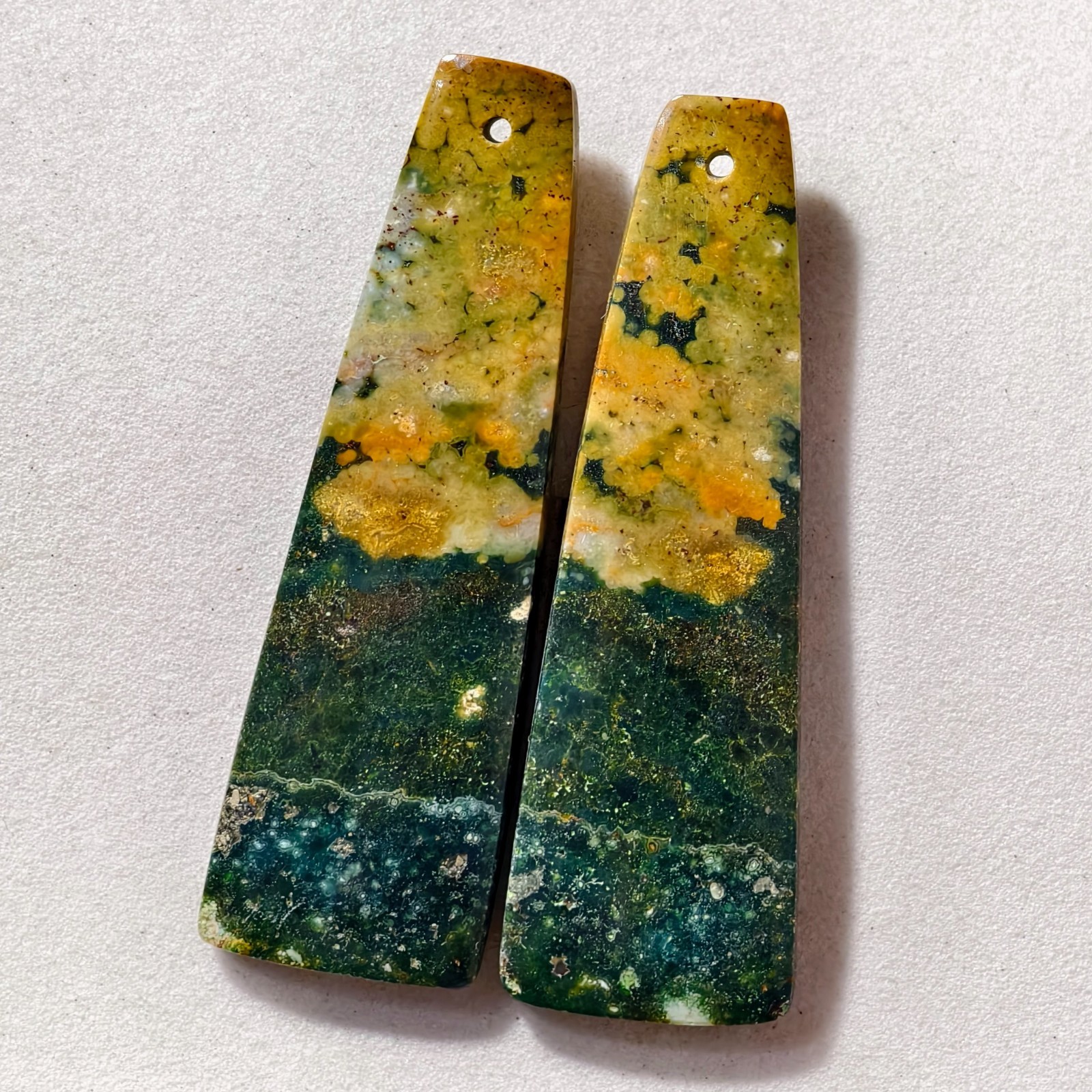 46 Cts Natural Ocean Jasper Drilled Match Pair Cabochon Gemstone 45.6×14.2 MM