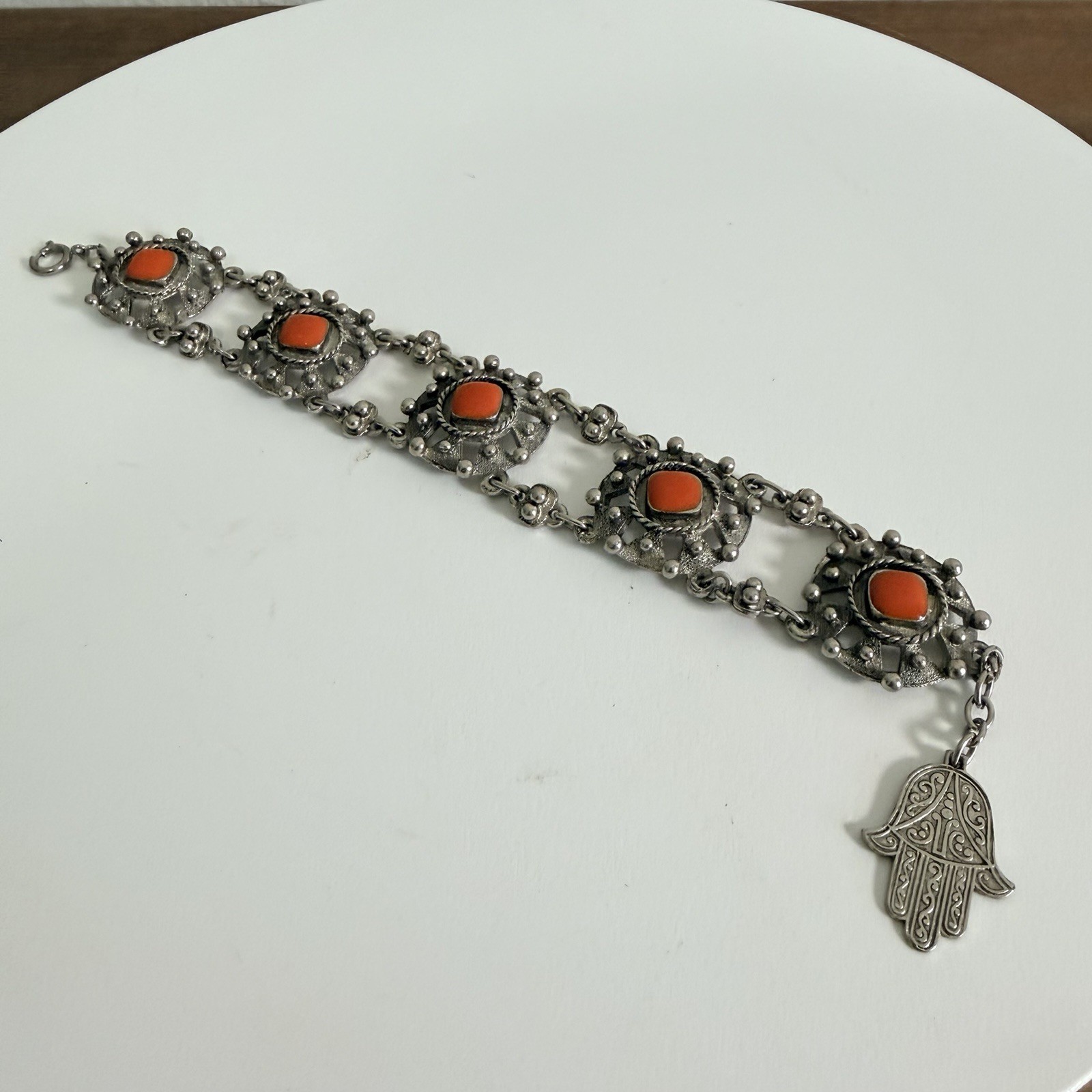 Vintage Souvenir Du Maroc Ornate Silver Bracelet w Square Beads