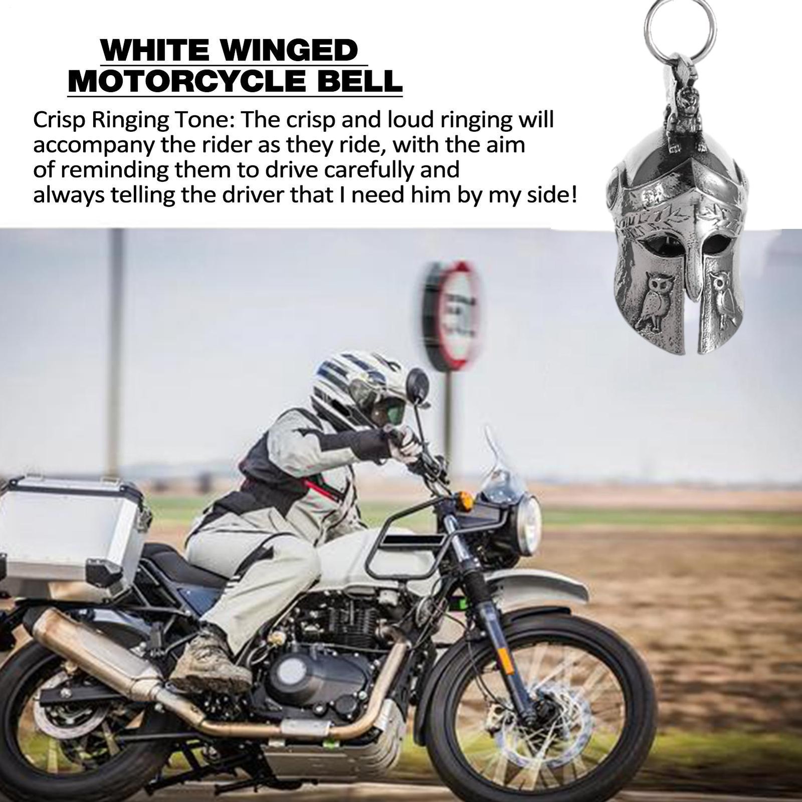 Good Luck Guardian Motorcycle Bell 3D Stainless Steel Pendant W/ Clear Sound