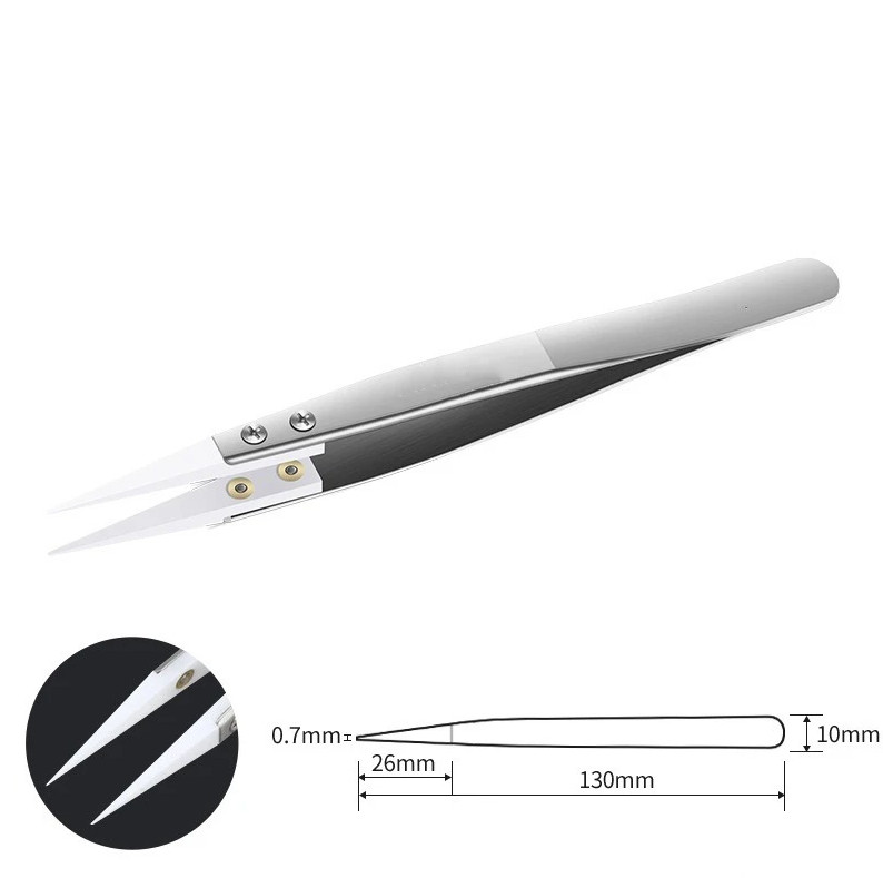 1pc Ceramic Tip Precision Tweezers Heat Resistant Stainless Steel Soldering Tool