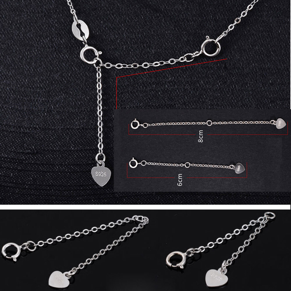 Real 925 Sterling Silver Necklace Extender Heart Drop End Safety Chain Extension