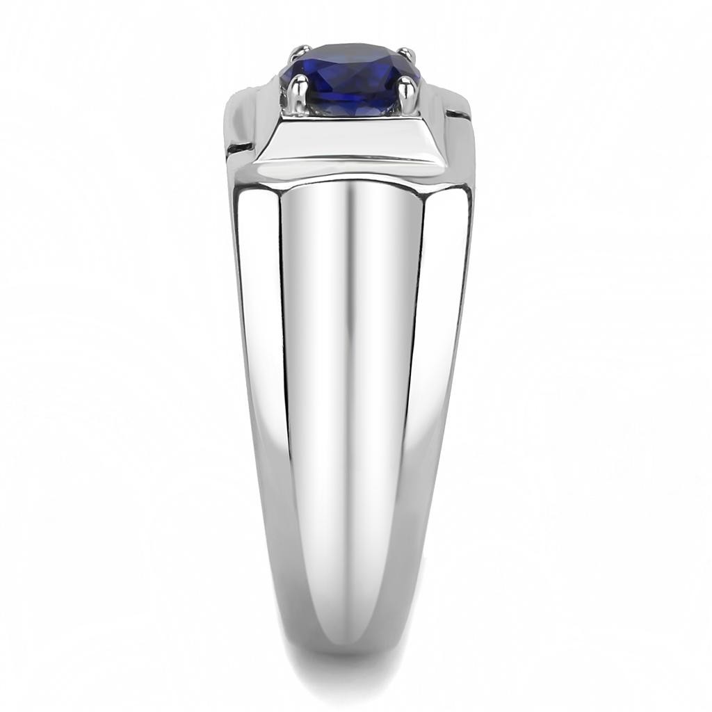 Men’s Ring, Blue Glass, Stainless Steel, Bold Design, Statement Ring, Elegant