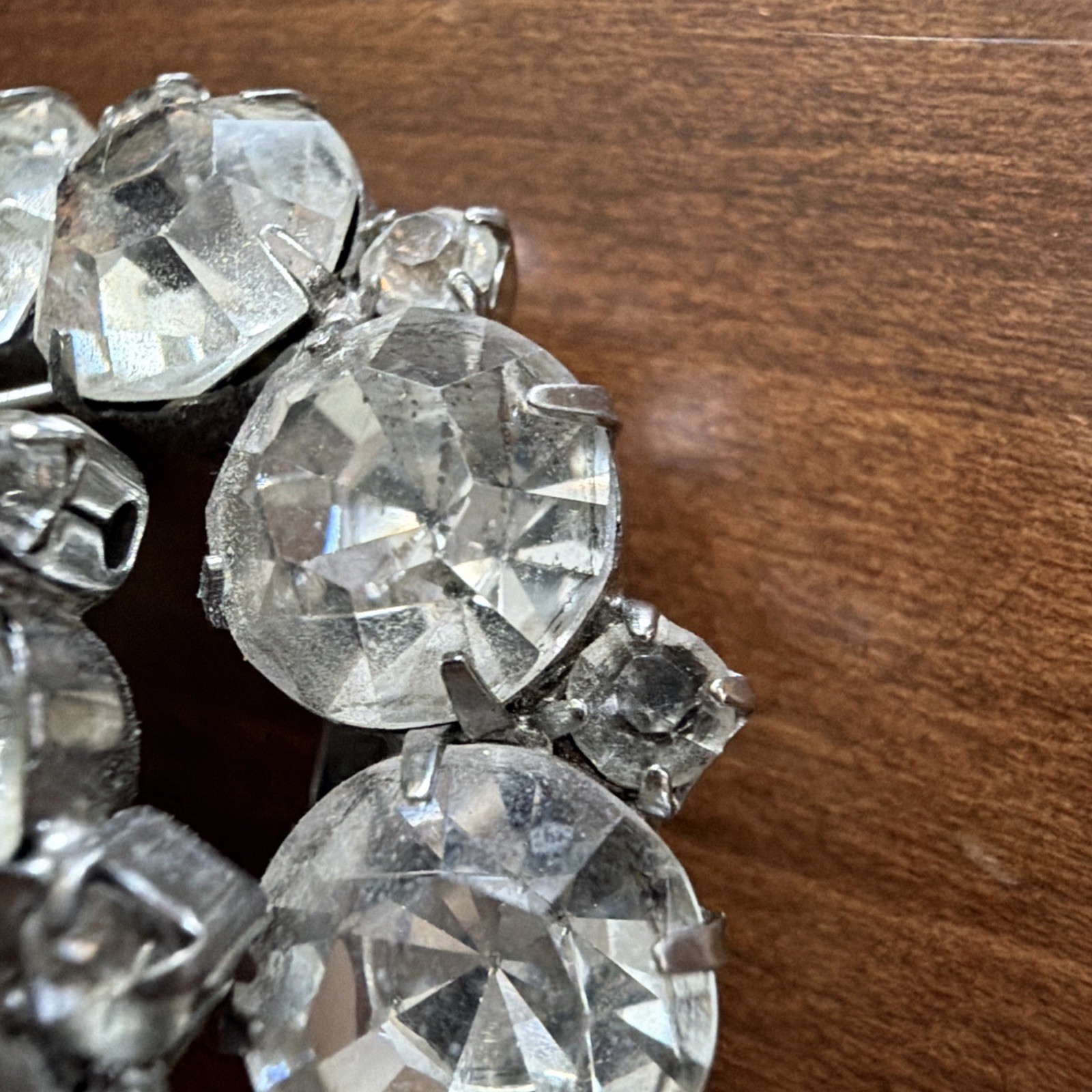Vintage Clear Rhinestone Brooch Pin Domed Round Unsigned Mid Century 2”D Stacked