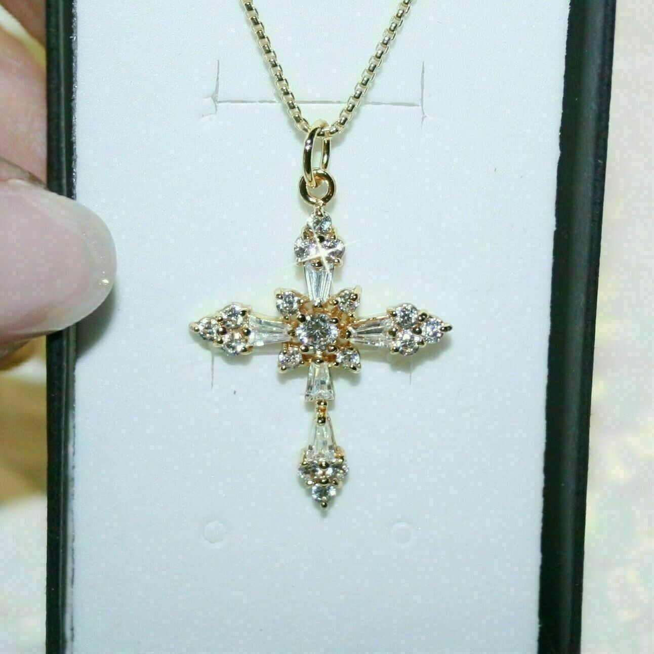 2.20Ct Baguette Cut Diamond Cross Pendant Necklace 14K Yellow Gold Finish