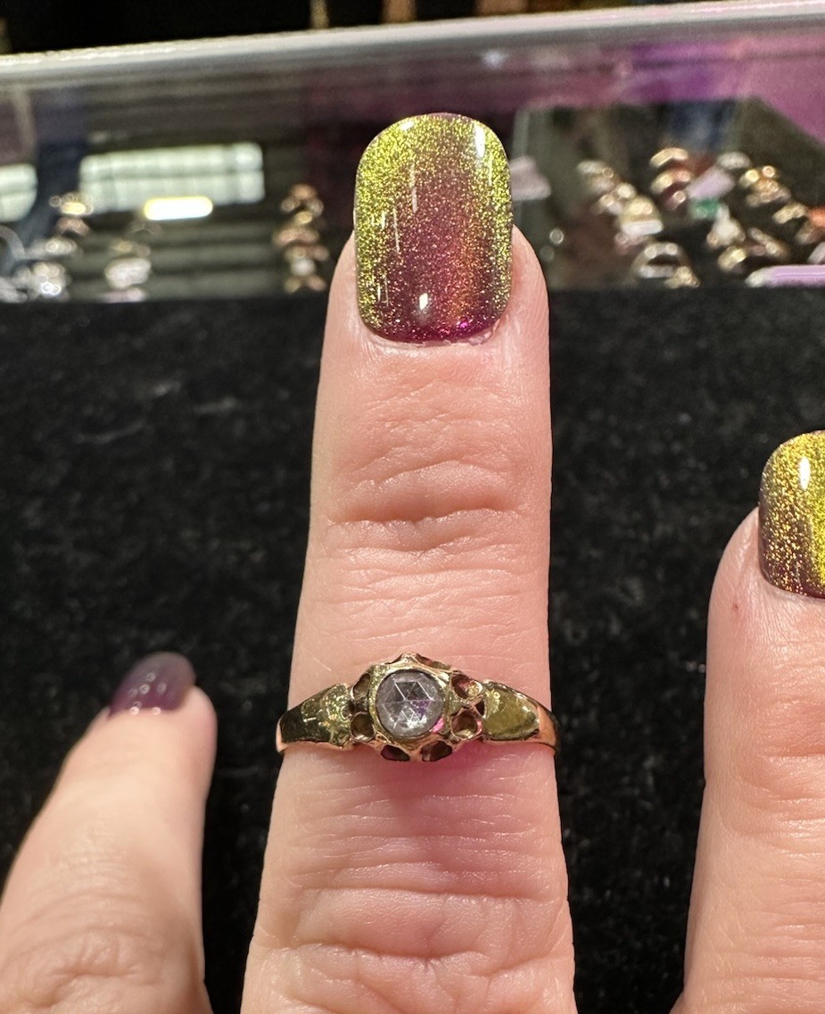14k Georgian Rose Cut Diamond Foil Backed Ring Antique 200+ Years Old!!