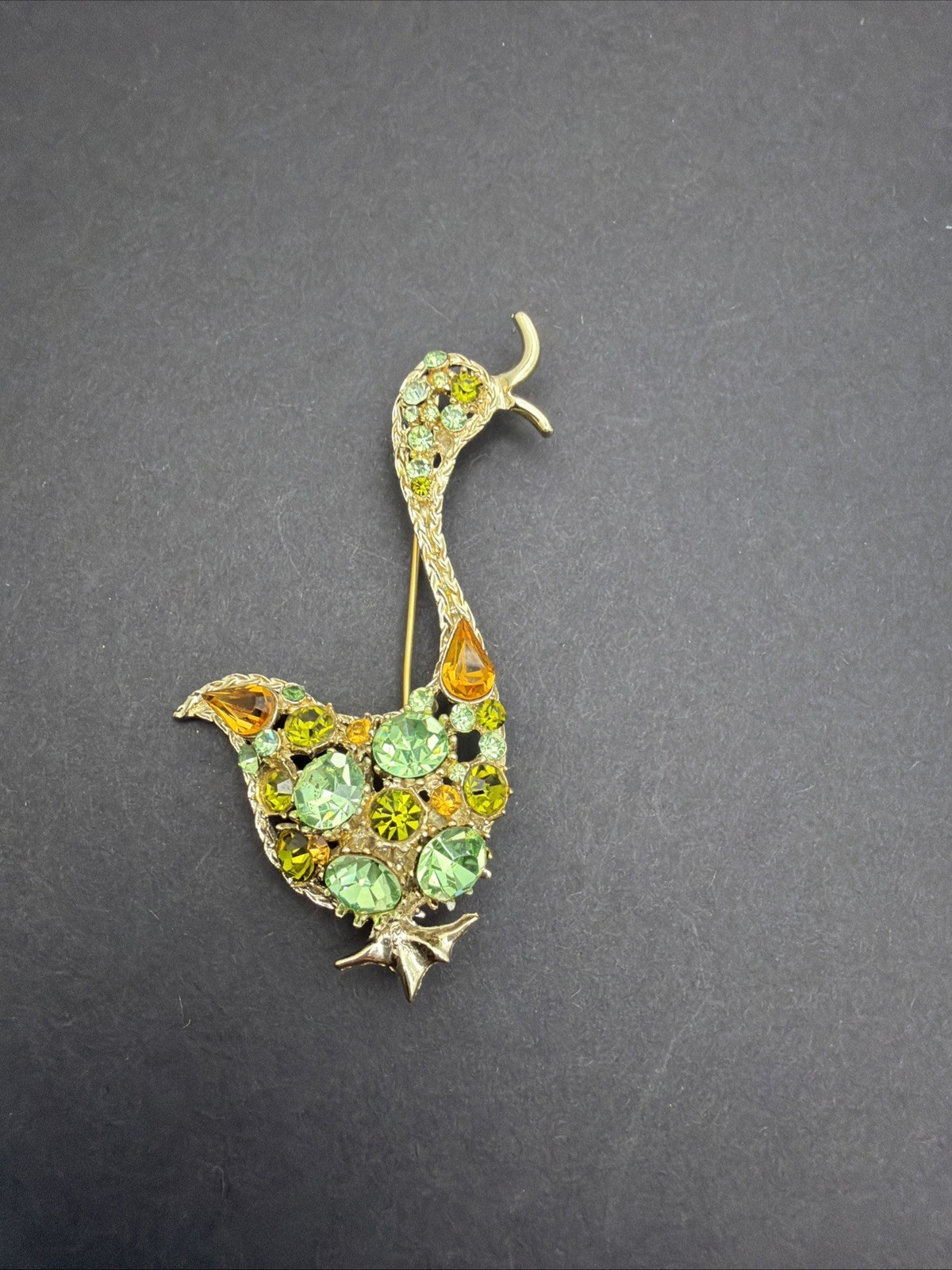 Vintage 3.25 Tall Rhinestone Multi-colored Duck PIN/Brooch Very Good Condition