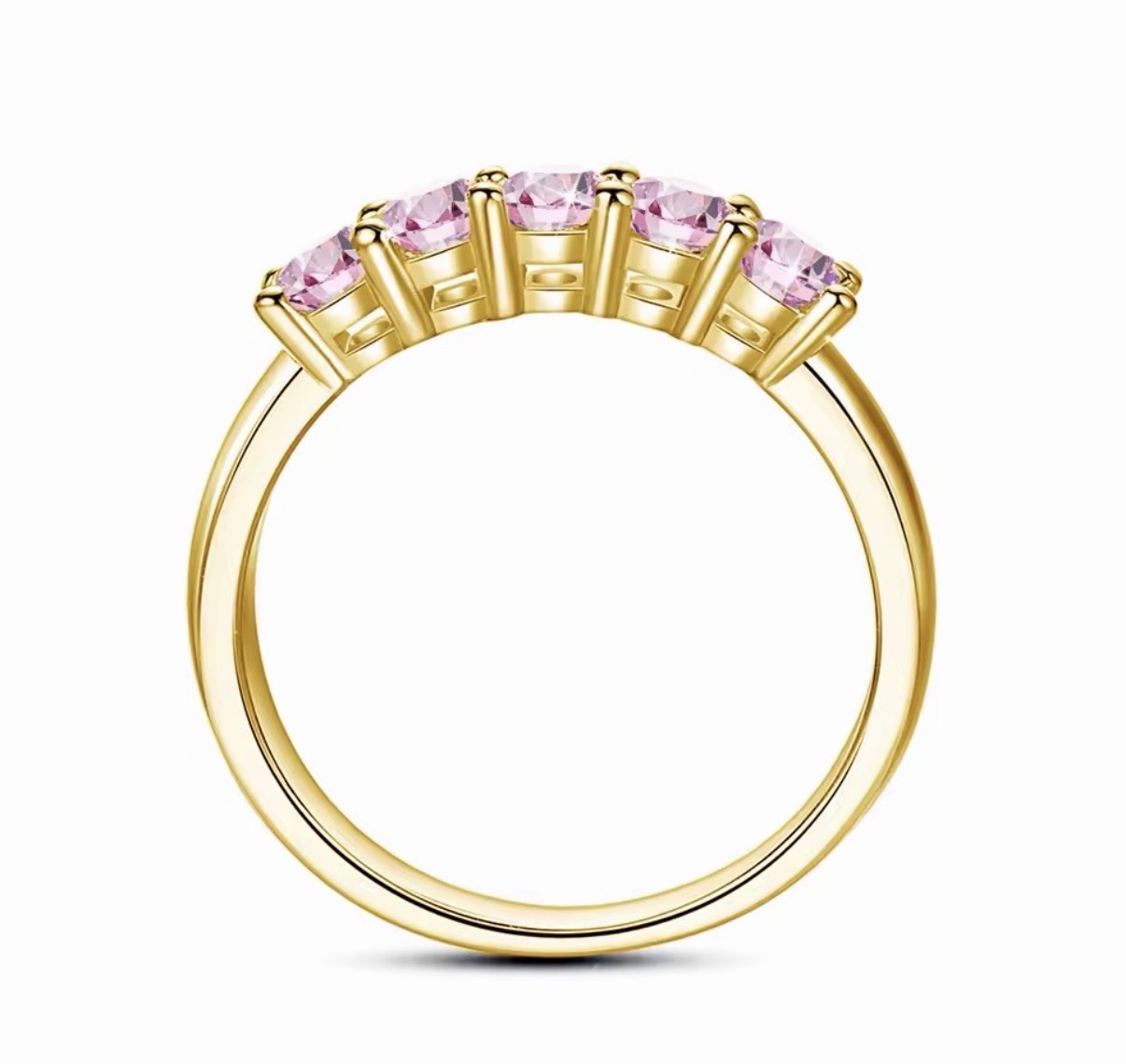 14K Gold Filled Pink Moissanite 5 Stone Ring D Color VVS1 GF Size 5