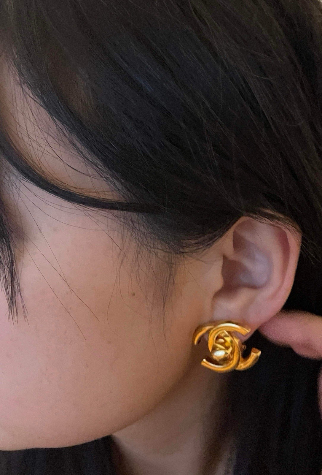Vintage 24K Gold Plated Chanel CC Turnlock Clip on Earrings