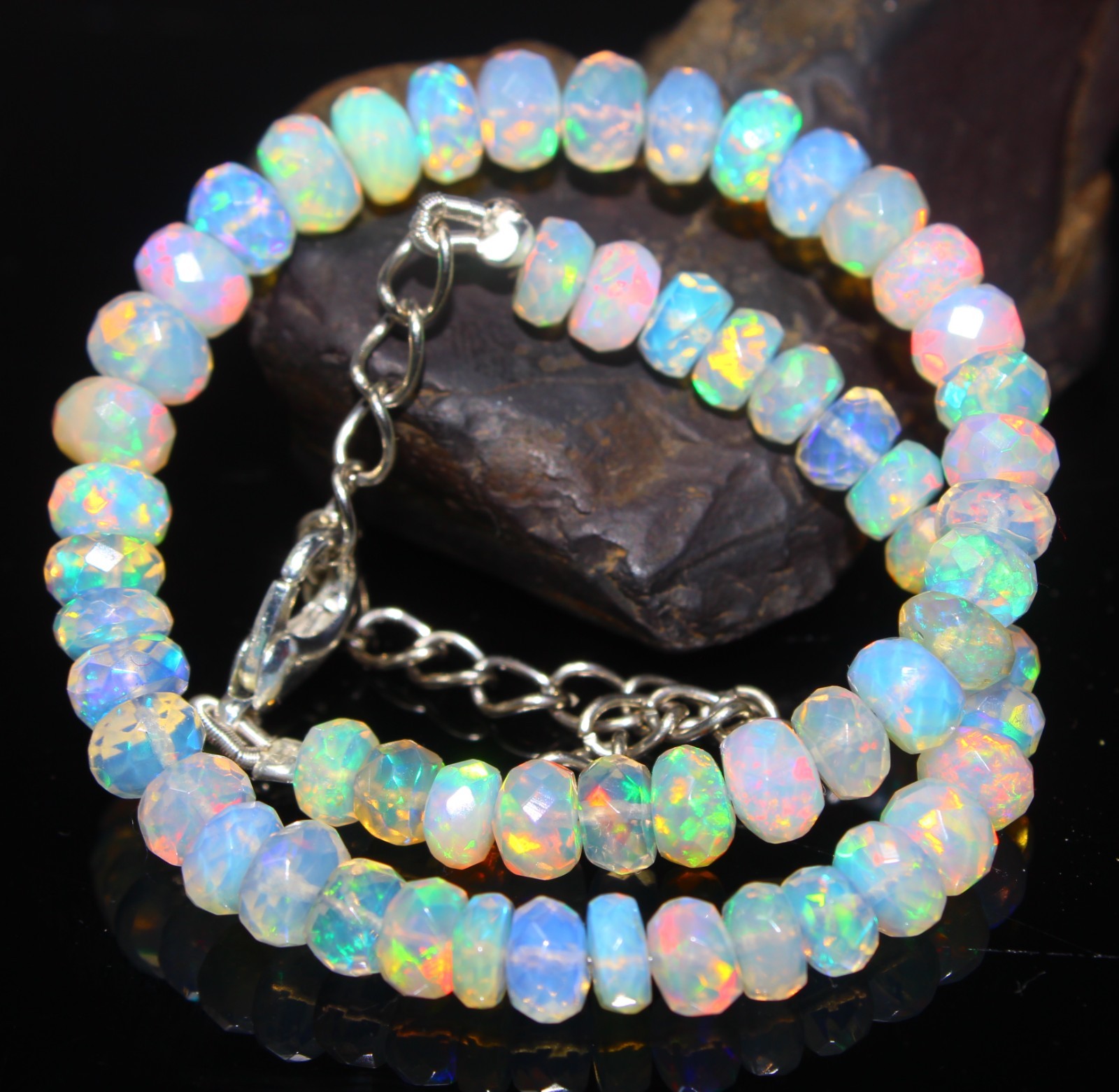 Ethiopian Opal Rondelle Beads 4-5mm 8 Inch Faceted Gemstone Strand