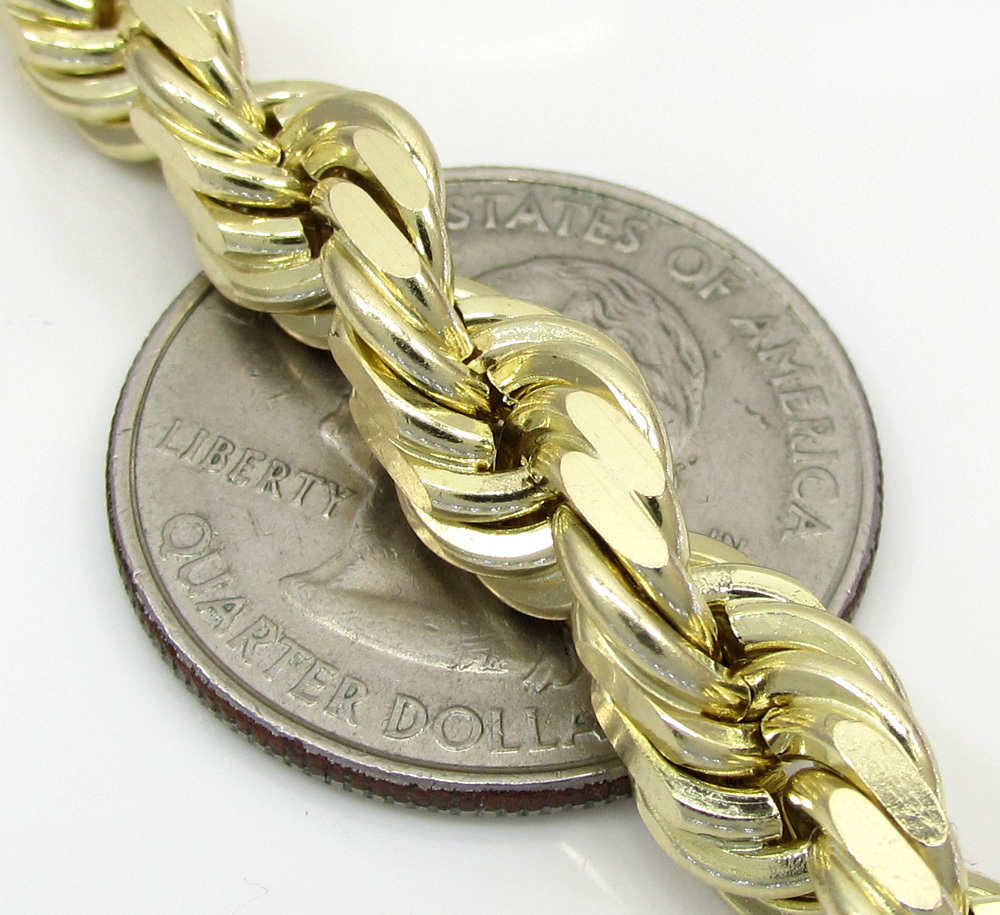 Men’s 10K Yellow Gold Rope Chain Wrist Bracelet 7″, 8″, 9″ – 2MM to 10MM