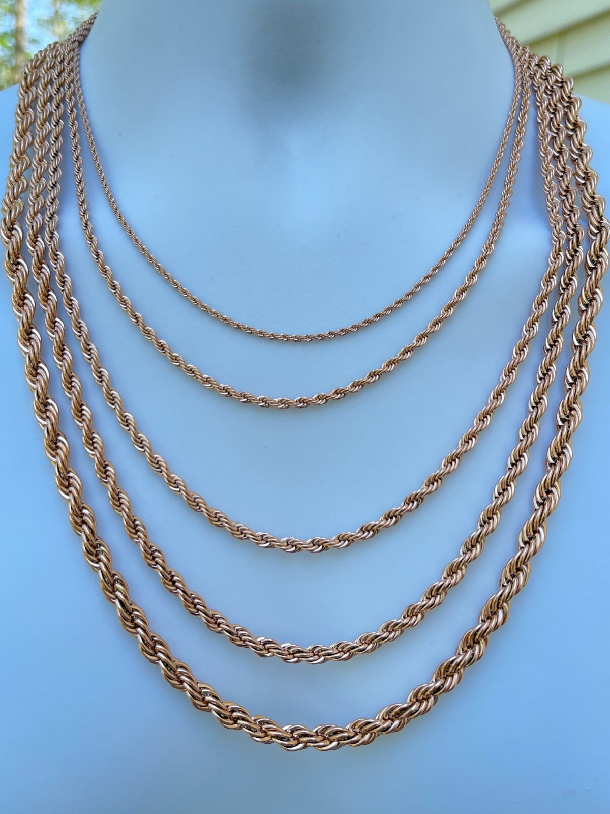 Men’s Real Rope Chain Necklace 14k Rose Gold Plated Stainless Steel 2mm-6mm